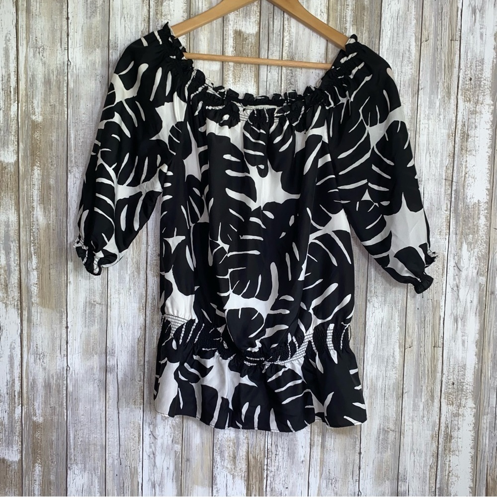White House Black Market Silk Black Off The Shoulder Blouse
